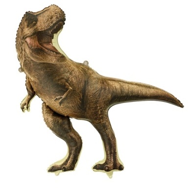 Figura de dinossauro Tiranossauro Rex castanha com textura realista em fundo branco