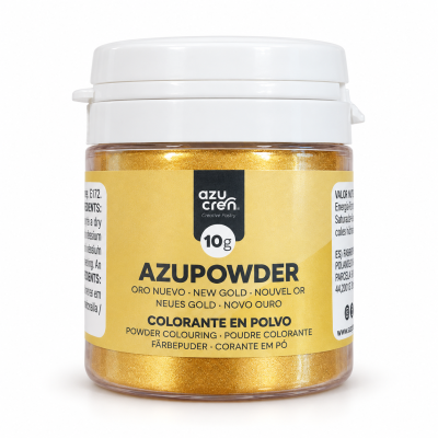 Frasco de pó colorante dourado AZUPOWDER de 10g com tampa branca