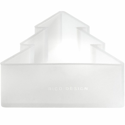 Moldador branco translúcido em forma de árvore de Natal com texto RICO DESIGN