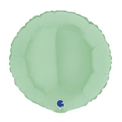 Balão metálico verde claro redondo com válvula azul