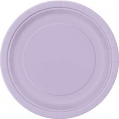 Prato redondo de papel lilás visto de cima