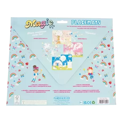 Conjunto Magic de placemats reutilizáveis para crianças com padrões coloridos e canetas de água