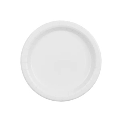 Prato descartável branco de papel com borda levantada
