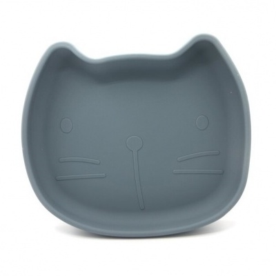 Prato infantil cinzento em forma de cabeça de gato