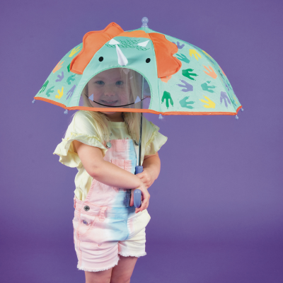 Guarda-chuva infantil de dinossauro com visor transparente