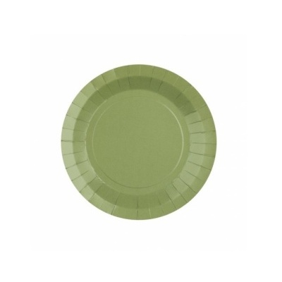 Prato verde redondo de papel reciclado com borda dobrada