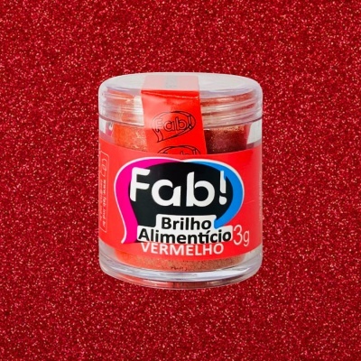 Frasco transparente com brilho alimentício vermelho com etiqueta vermelha
