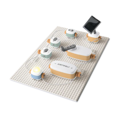 Kit de peças eletrónicas modulares KIDYWOLF sobre base cinzenta