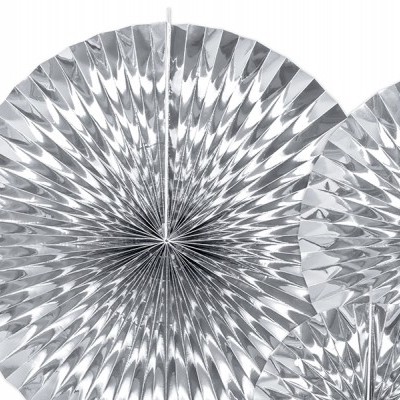 Leques decorativos redondos de papel prateado metálico com textura