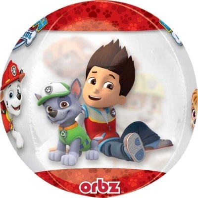 Balão redondo decorativo com personagens da série Paw Patrol e logo orbz