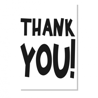 Cartão com texto 'THANK YOU!' em letras pretas