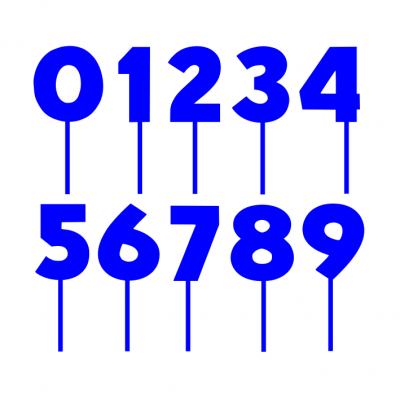 Números de 0 a 9 em azul com haste fina