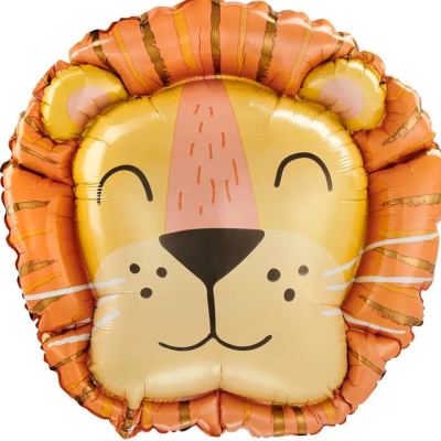 Balão de alumínio em forma de rosto de leão amarelo e laranja sorridente