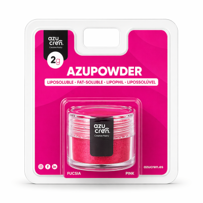 Embalagem plástica com pó fúcsia Azupowder da marca Azucren