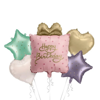 Balões metálicos coloridos com tema Happy Birthday