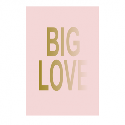 Poster rosa claro com texto dourado 'BIG LOVE'