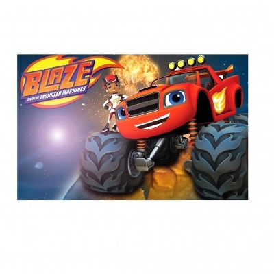 Camião monstruoso vermelho e personagem de desenho animado com texto Blaze and the Monster Machines