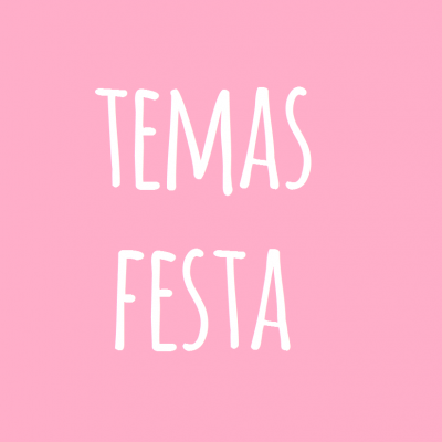 Texto 'TEMAS FESTA' em branco sobre fundo rosa