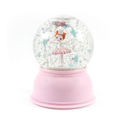 Globo de neve rosa com bailarina cor-de-rosa dentro