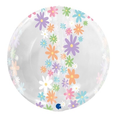 Prato plástico transparente com padrão de flores coloridas