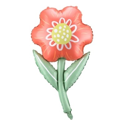 Balão metálico em forma de flor rosa e verde