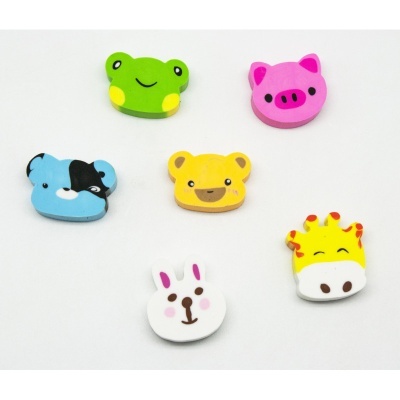 Seis ímanes decorativos de animais coloridos com rostos sorridentes