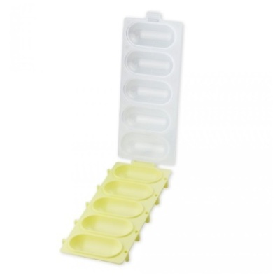 Forma para gelados em plástico rígido com quatro moldes amarelos e tampa branca