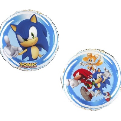 Balões azuis redondos com personagens do Sonic The Hedgehog em plástico metalizado