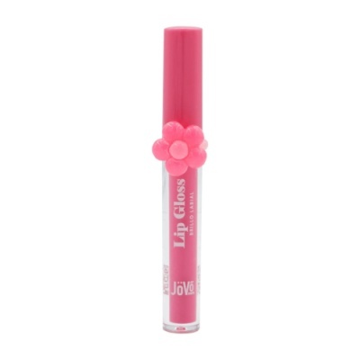Gloss labial rosa com tampa rosa e decoração em forma de flor