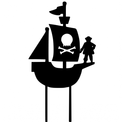 Figura preta de navio pirata com vela e pirata