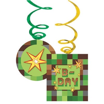 Pendentes decorativos xadrez verde castanho com estrela e texto B-DAY