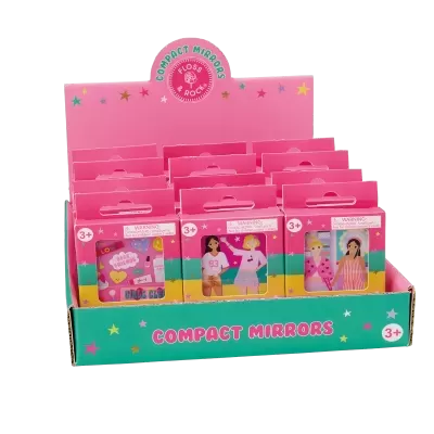 Expositor de espelhos compactos coloridos para crianças com design divertido