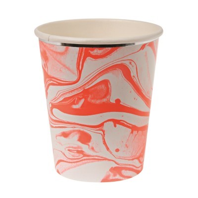 Copo descartável de papel com padrão abstrato laranja e branco