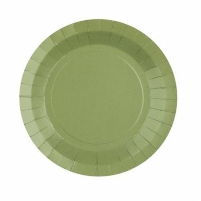 Prato descartável de papel verde com borda texturizada