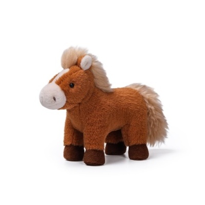 Pelúcia de cavalo castanha com crina e cauda cor de creme