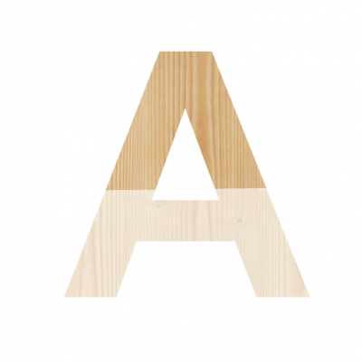 Letra A com textura de madeira em dois tons claros