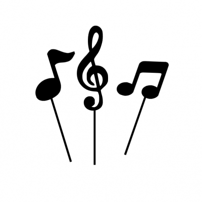 Palitos decorativos pretos com formas musicais.