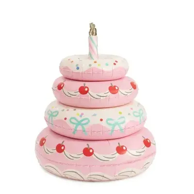 Escultura insuflável em forma de bolo de aniversário decorado