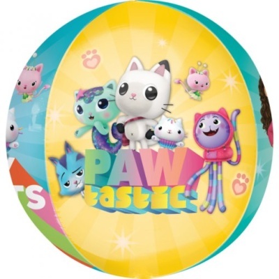 Bola colorida com personagens animados e texto PAW tastic!