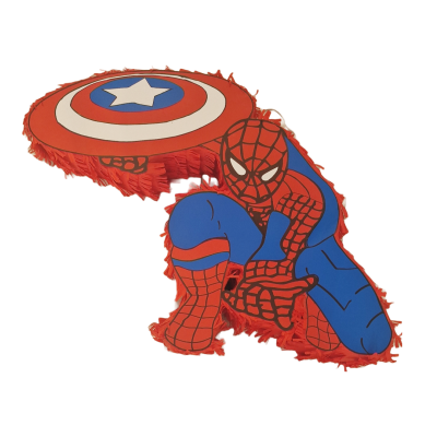 Pinhata do Homem-Aranha com escudo do Capitão América e franjas vermelhas