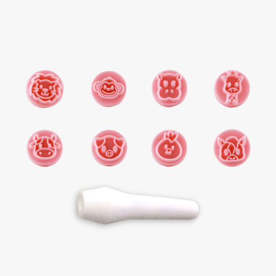 Set de selos redondos cor-de-rosa com desenhos animais e peça branca