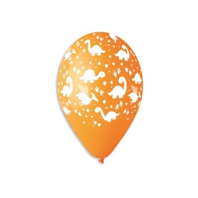 Balão laranja com padrões brancos de dinossauros