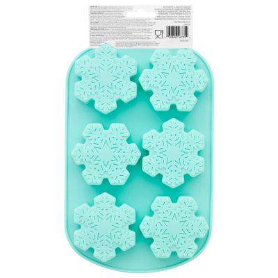 Forma de silicone azul turquesa com seis formas de flocos de neve