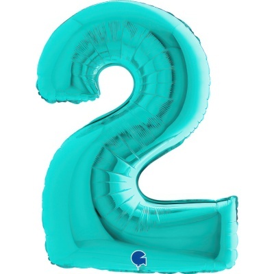 Balão metalizado azul-turquesa em forma do número 2