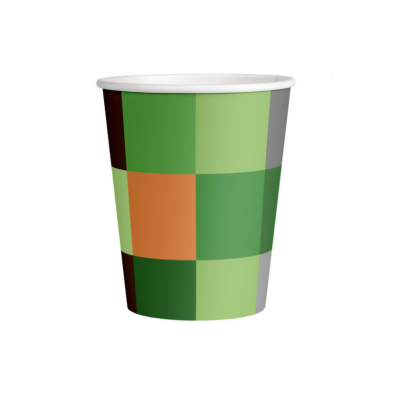 Copo de papel com padrão quadriculado colorido