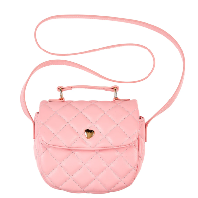 Mala de ombro rosa acolchoada com coração dourado