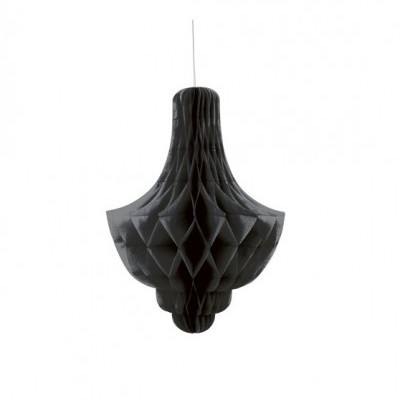 Pendente decorativo em papel preto com padrão de favo de mel suspenso