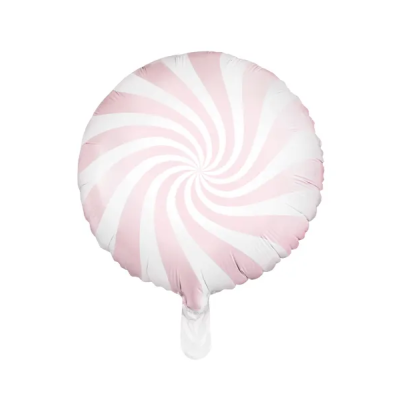 Balão redondo rosa e branco com padrão espiral