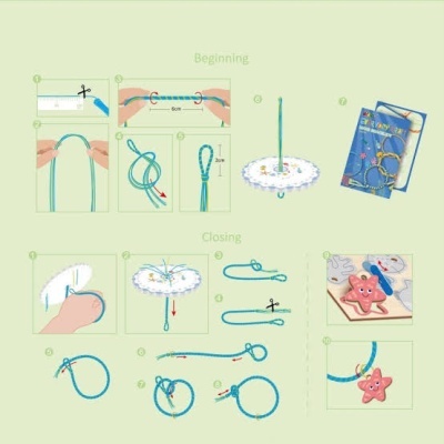 Instruções passo a passo para fazer e fechar pulseiras de fio trançado com estrela cor-de-rosa