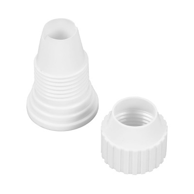 Conjunto de duas peças plásticas brancas com encaixe rosqueado